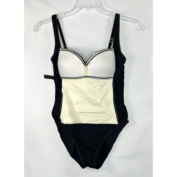 La Blanca One Piece Swimsuit Classic Black  Beige Striped Sweetheart Cup Sz 6 - Picture 5 of 7
